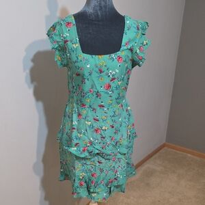 Lottie & Holly Floral Green Ruffle Dress Sz Med